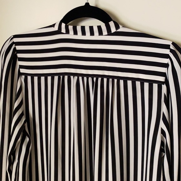 black and white banded collar buttoned blouse - Picture 4 of 5